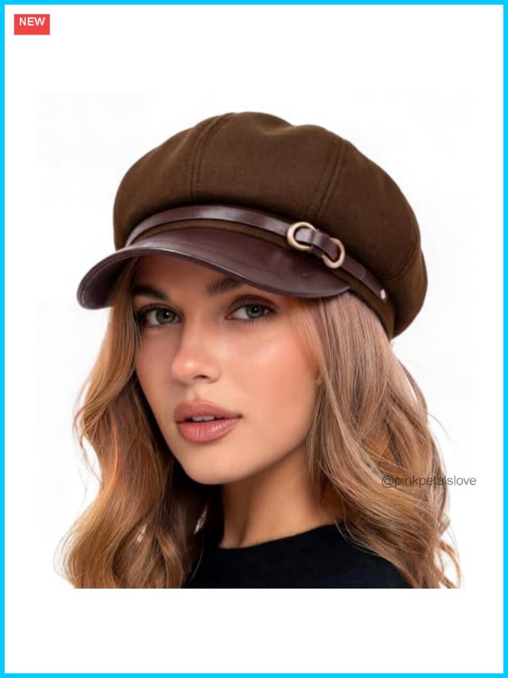 Women Vintage Newsboy Cap PU Leather Visor Retro Baker Boy Hat